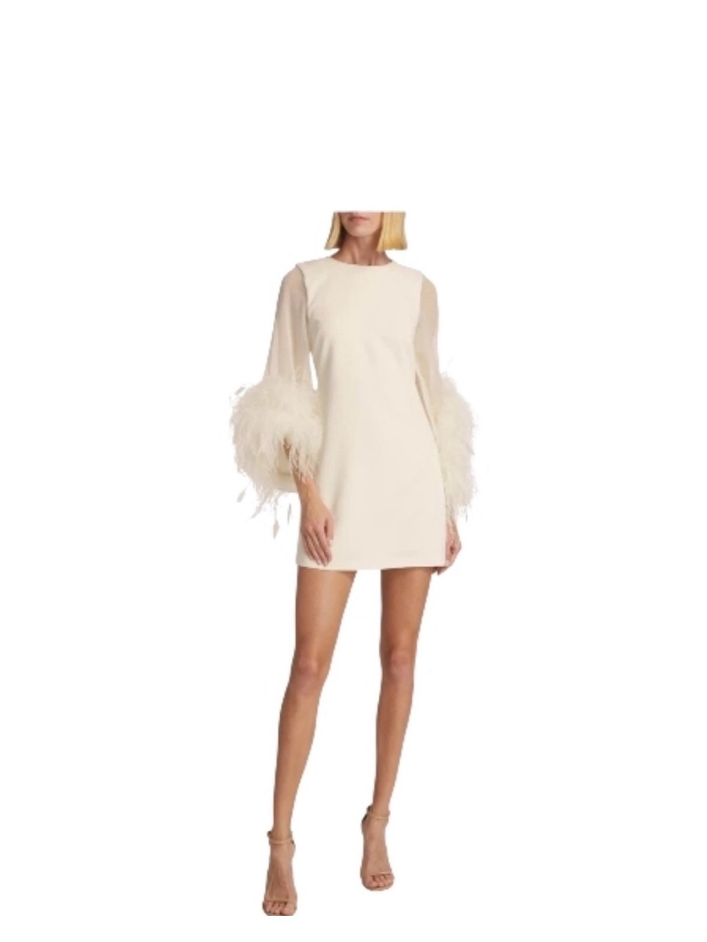 Alice + Olivia Cream Feather Cuff Mini Dress